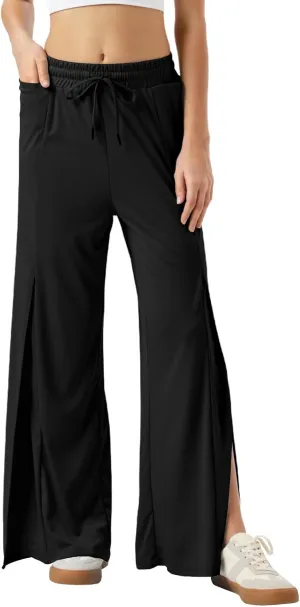 26"/28"/30" Inseam Womens Split Wide Leg Sweatpants Lightweight Petite Summer UPF50 Palazzo Strech Flowy Pants Loose Pockets