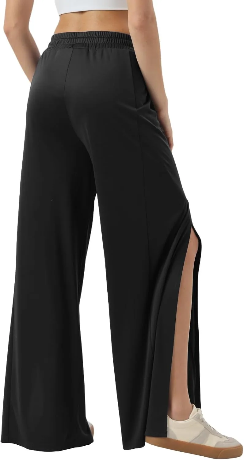 26"/28"/30" Inseam Womens Split Wide Leg Sweatpants Lightweight Petite Summer UPF50 Palazzo Strech Flowy Pants Loose Pockets
