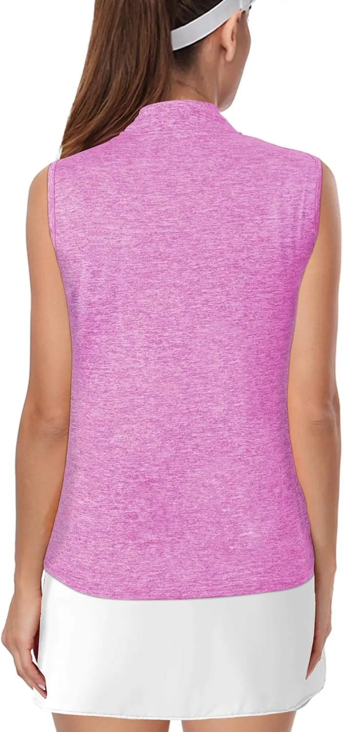AURUZA Womens Golf Shirt, Sleeveless Polo Shirts for Women V Neck Zip Collar Athletic Workout Tennis Tank Top Summer Outfit