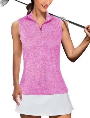 AURUZA Womens Golf Shirt, Sleeveless Polo Shirts for Women V Neck Zip Collar Athletic Workout Tennis Tank Top Summer Outfit