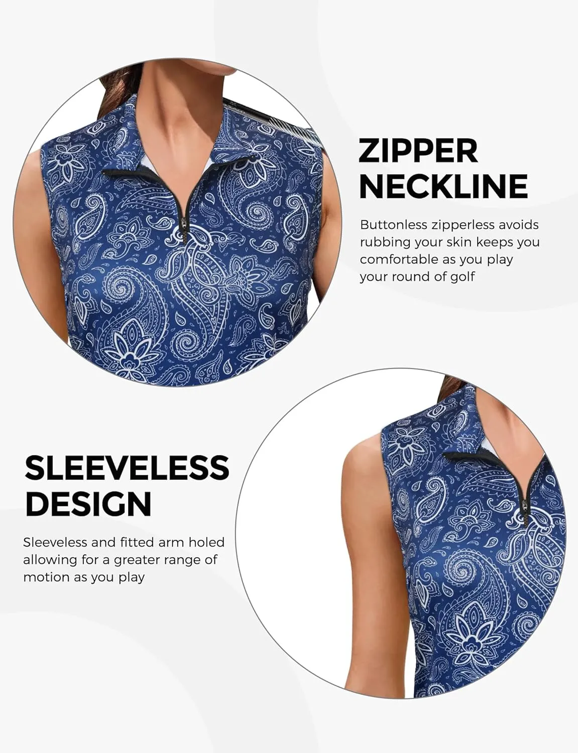 AURUZA Womens Golf Shirt, Sleeveless Polo Shirts for Women V Neck Zip Collar Athletic Workout Tennis Tank Top Summer Outfit