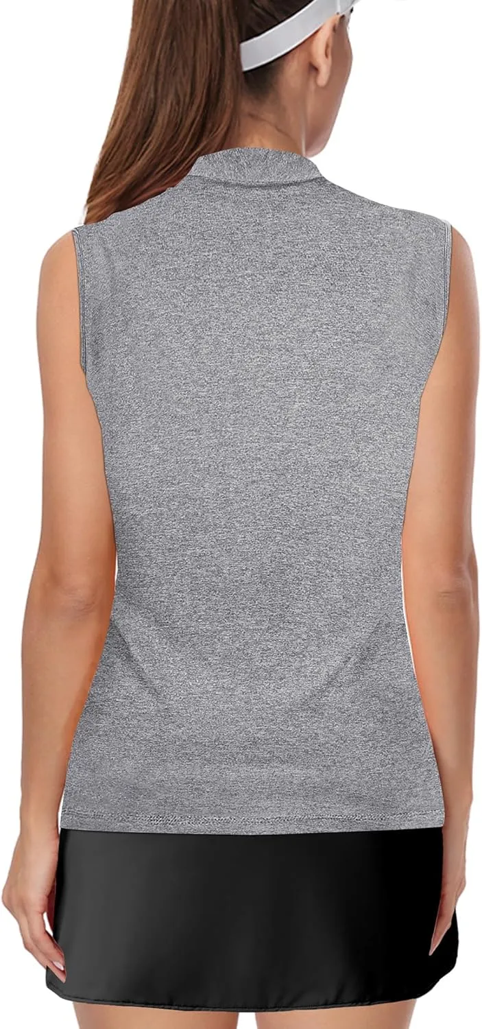 AURUZA Womens Golf Shirt, Sleeveless Polo Shirts for Women V Neck Zip Collar Athletic Workout Tennis Tank Top Summer Outfit