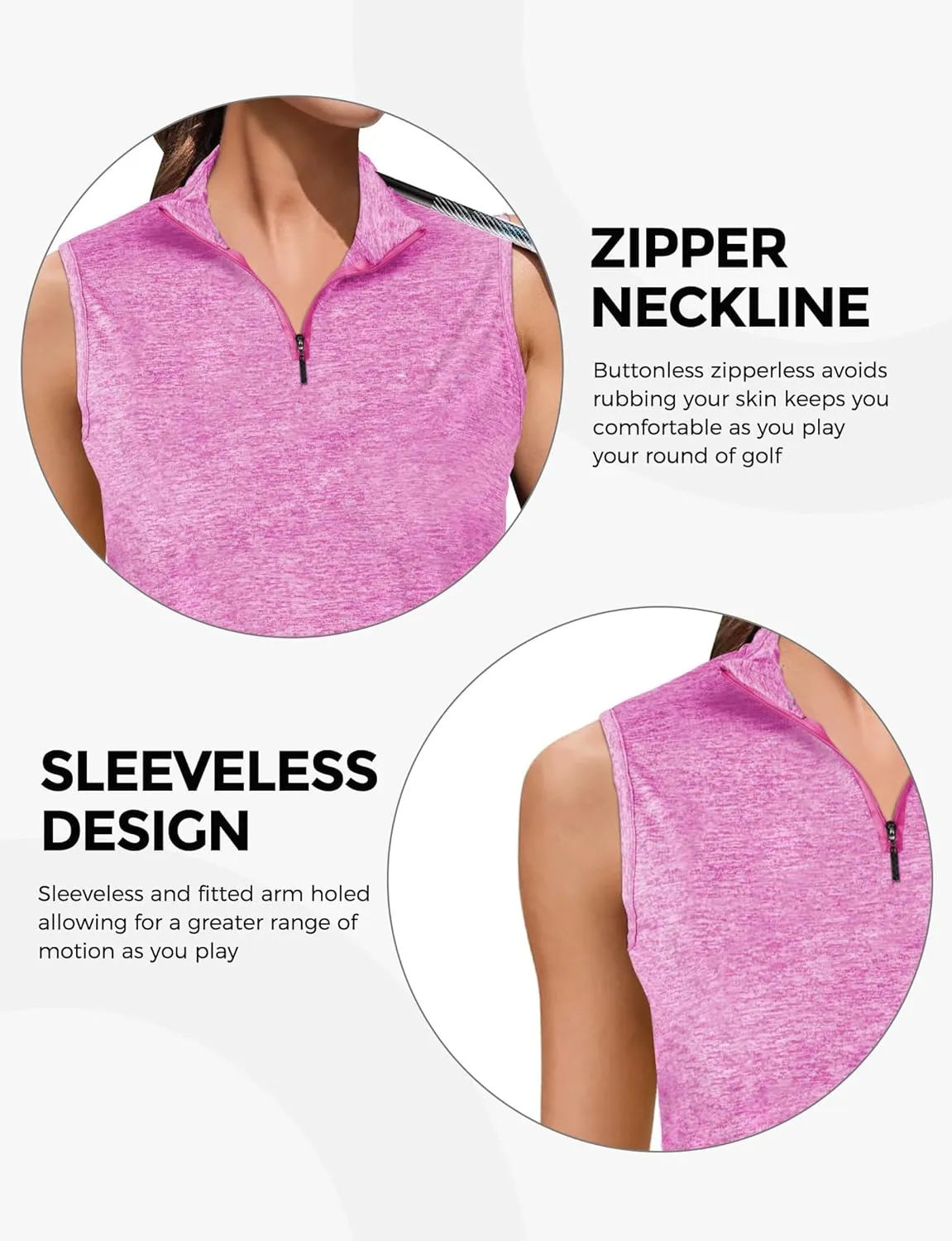 AURUZA Womens Golf Shirt, Sleeveless Polo Shirts for Women V Neck Zip Collar Athletic Workout Tennis Tank Top Summer Outfit