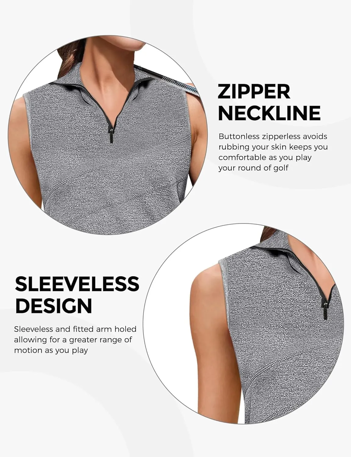 AURUZA Womens Golf Shirt, Sleeveless Polo Shirts for Women V Neck Zip Collar Athletic Workout Tennis Tank Top Summer Outfit