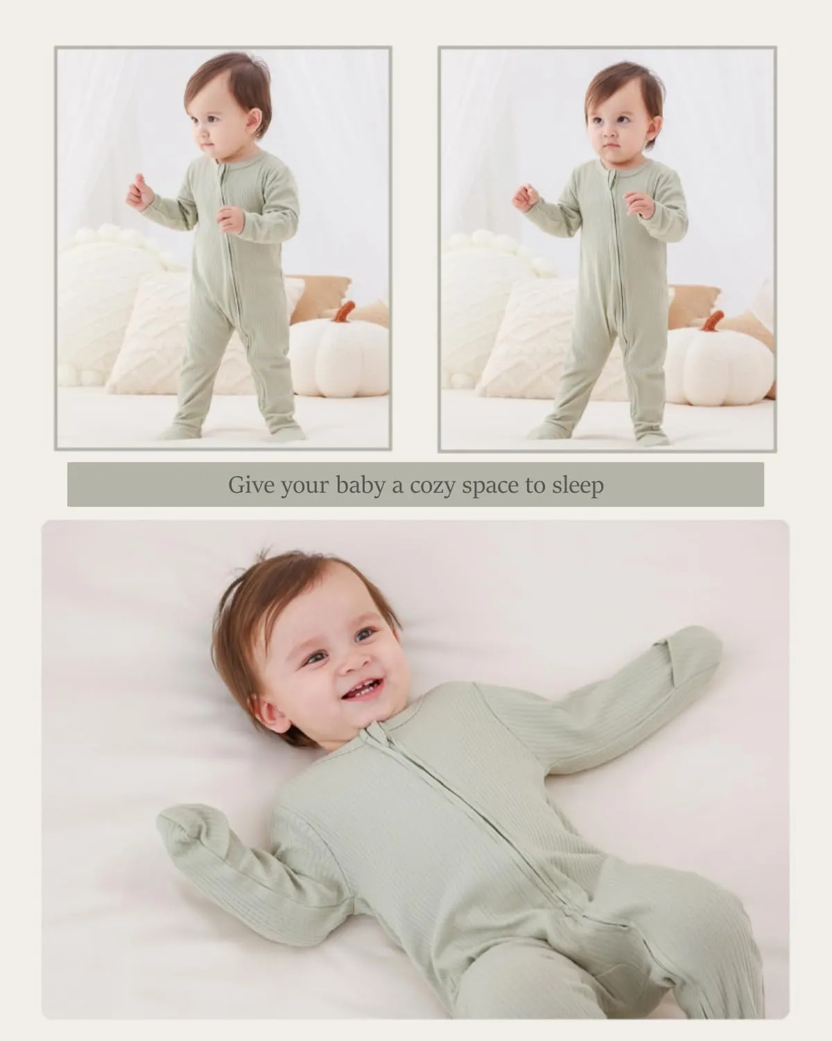 Bafeicao Newnorn Baby Footie Romper with Mitten Cuffs 2-Way Zipper Cotton Pajamas One-piece Jumpsuit Sleeper Infant Clothes