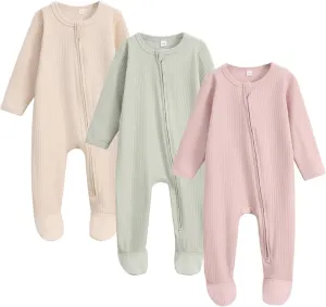 Bafeicao Newnorn Baby Footie Romper with Mitten Cuffs 2-Way Zipper Cotton Pajamas One-piece Jumpsuit Sleeper Infant Clothes