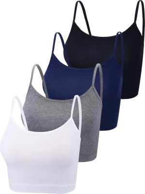 Boao 4 Pack Women's Cropped Tank Tops, Cotton Spaghetti Strap Crop Top Basic Sports Crop Cami Half Camisoles for Teen Girls