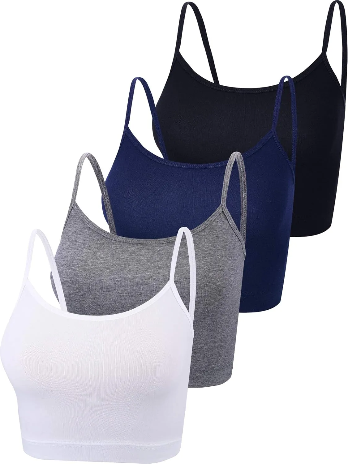 Boao 4 Pack Women's Cropped Tank Tops, Cotton Spaghetti Strap Crop Top Basic Sports Crop Cami Half Camisoles for Teen Girls