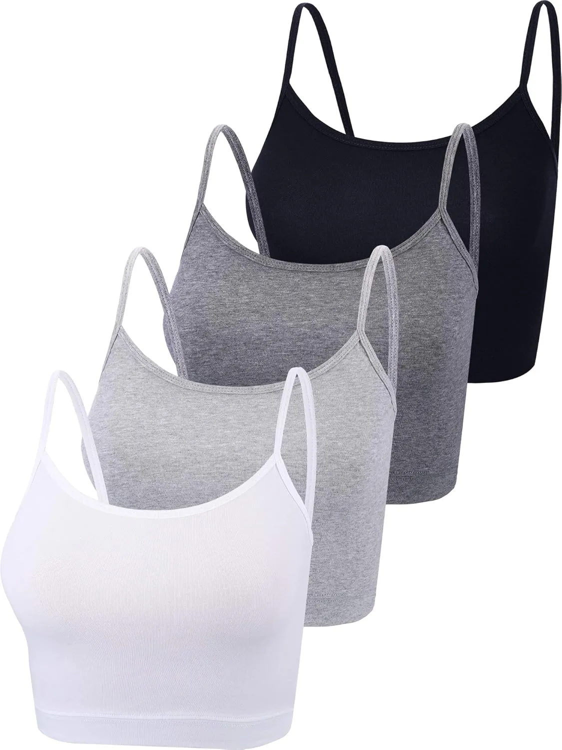 Boao 4 Pack Women's Cropped Tank Tops, Cotton Spaghetti Strap Crop Top Basic Sports Crop Cami Half Camisoles for Teen Girls