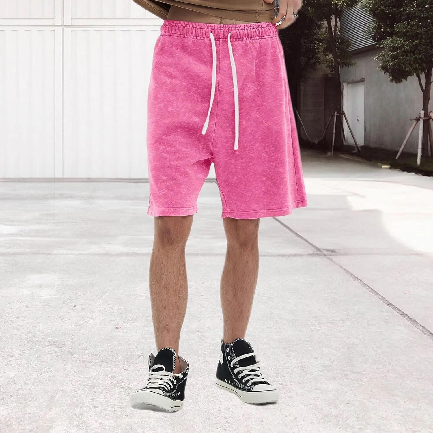 Bobeutou Mens Athletic Vintage Cotton Shorts Drawstring Summer Beach Elastic Waist Streetwear Baggy Gym Shorts with Pockets