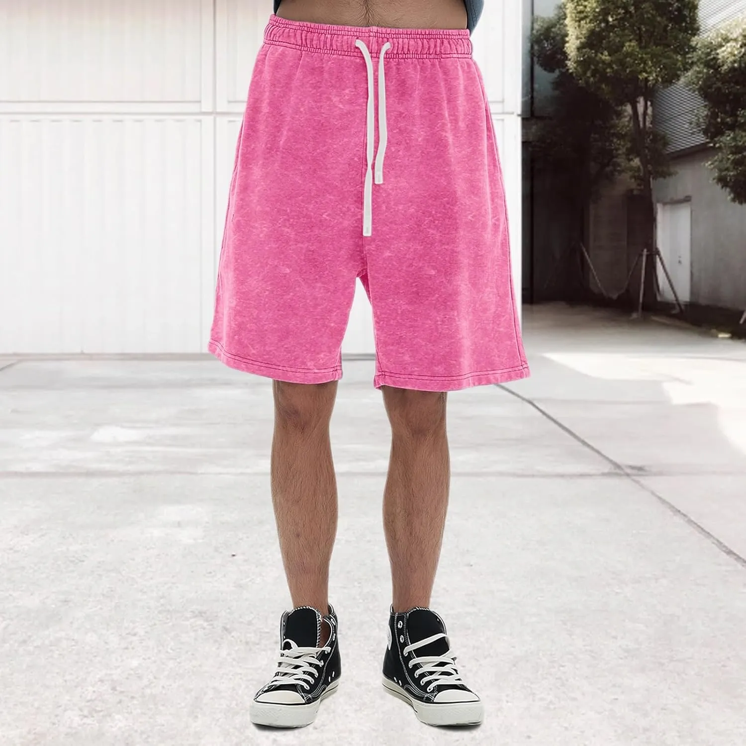 Bobeutou Mens Athletic Vintage Cotton Shorts Drawstring Summer Beach Elastic Waist Streetwear Baggy Gym Shorts with Pockets