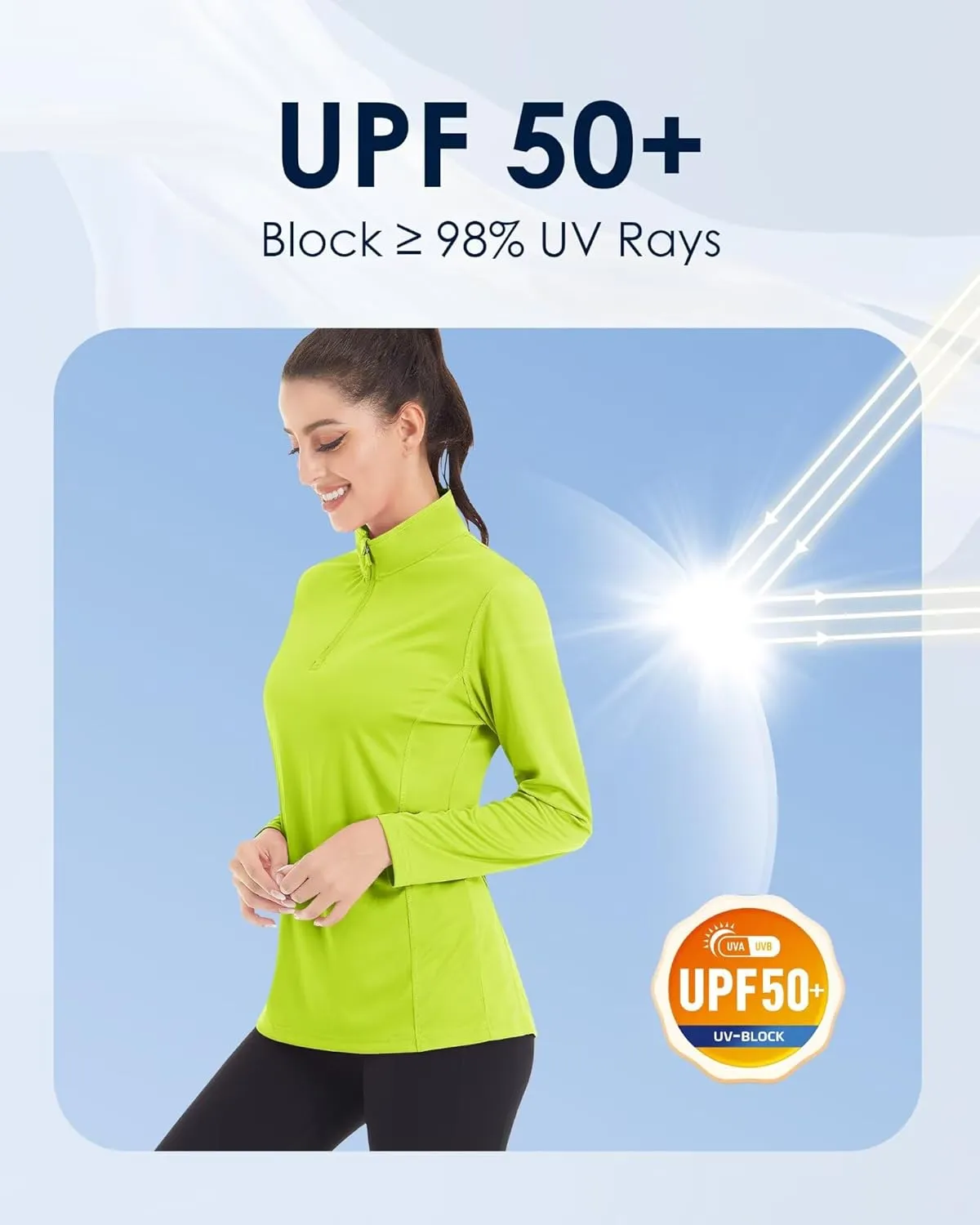 Boladeci Women's 1/4 Zip UPF 50  Sun Shirts Long Sleeve Golf Shirts UV Protection Lightweight Swim Athletic Tops Quick Dry