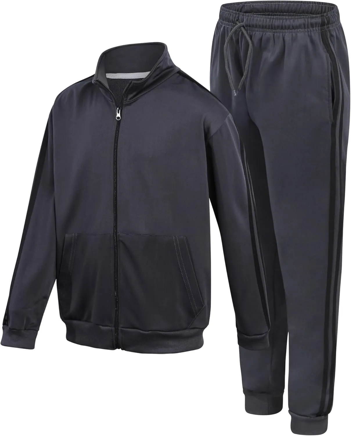 Boys' Tricot Jogger Set - 2 Piece Active Performance Zip-Up Tracksuit Set (Size: 4-18)
