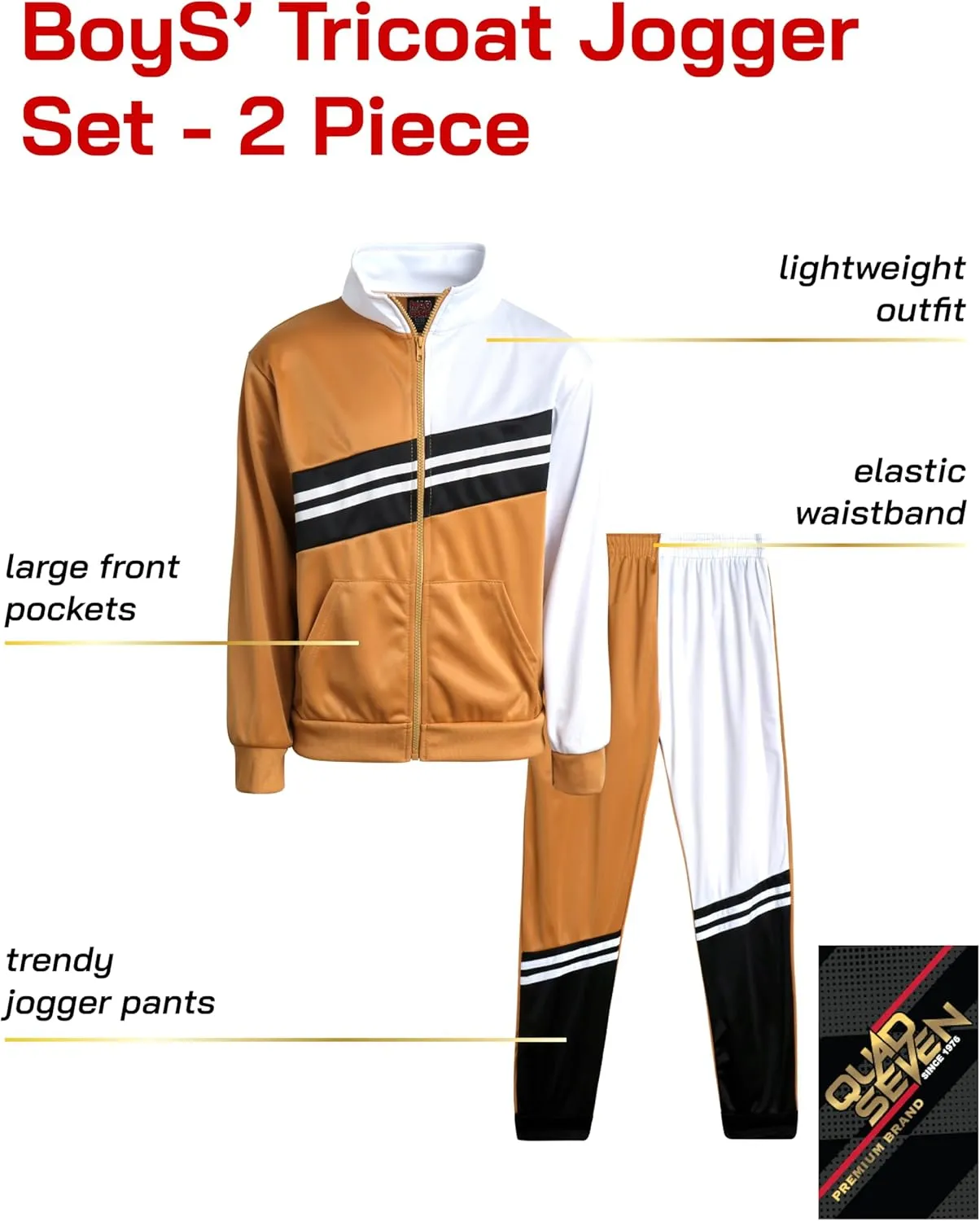 Boys' Tricot Jogger Set - 2 Piece Active Performance Zip-Up Tracksuit Set (Size: 4-18)