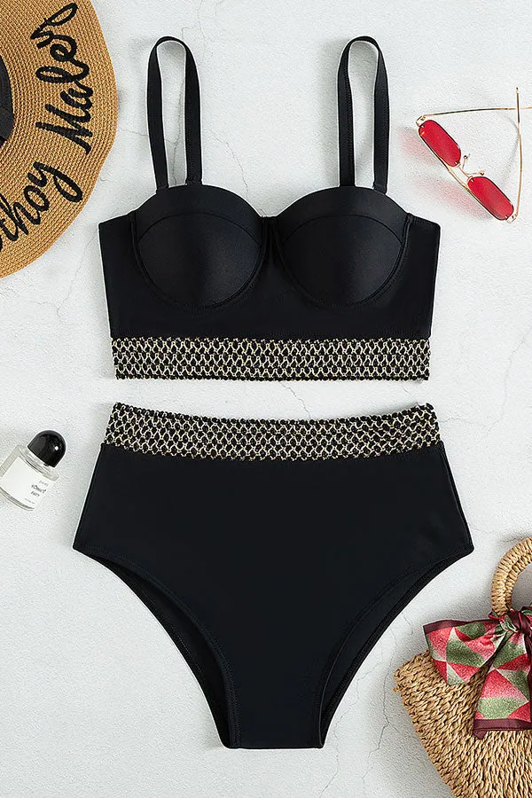 Braided Patchwork Retro High Waist Bikini