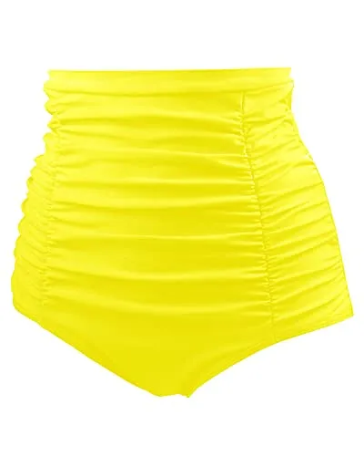 Chic High Waisted Swim Bottom Tummy Control Ruched Swim Shorts-Neon Yellow