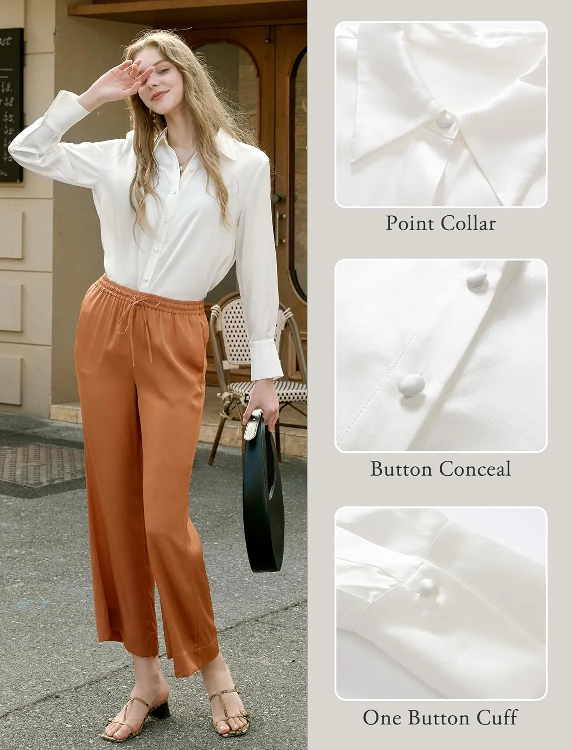 COLD POSH Silk Blouses for Women Long Sleeve Womens 100% Pure Silk Blouses Elegant Button Down Shirt Smooth Tops Cool Shirts