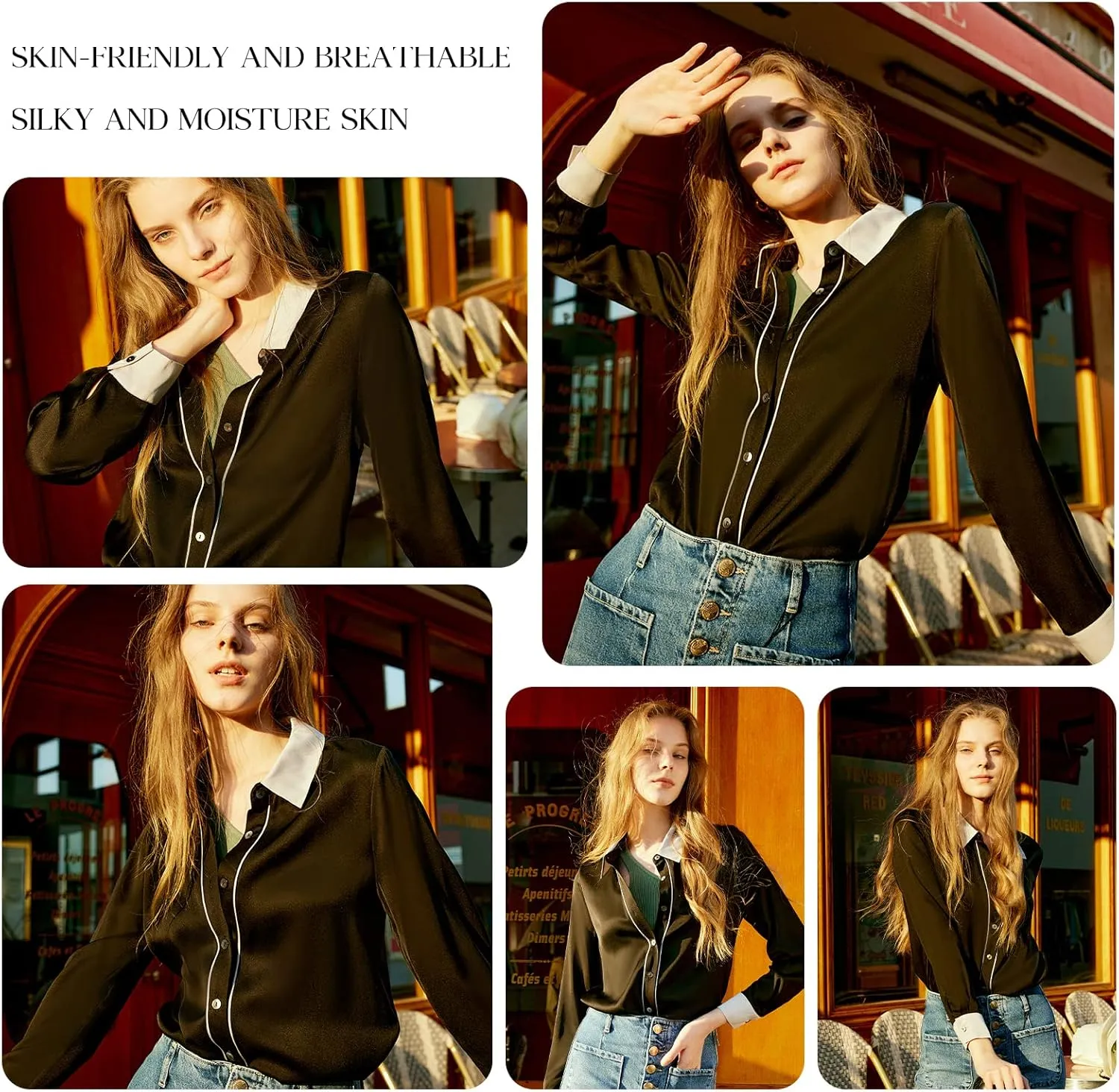 COLD POSH Silk Blouses for Women Long Sleeve Womens 100% Pure Silk Blouses Elegant Button Down Shirt Smooth Tops Cool Shirts
