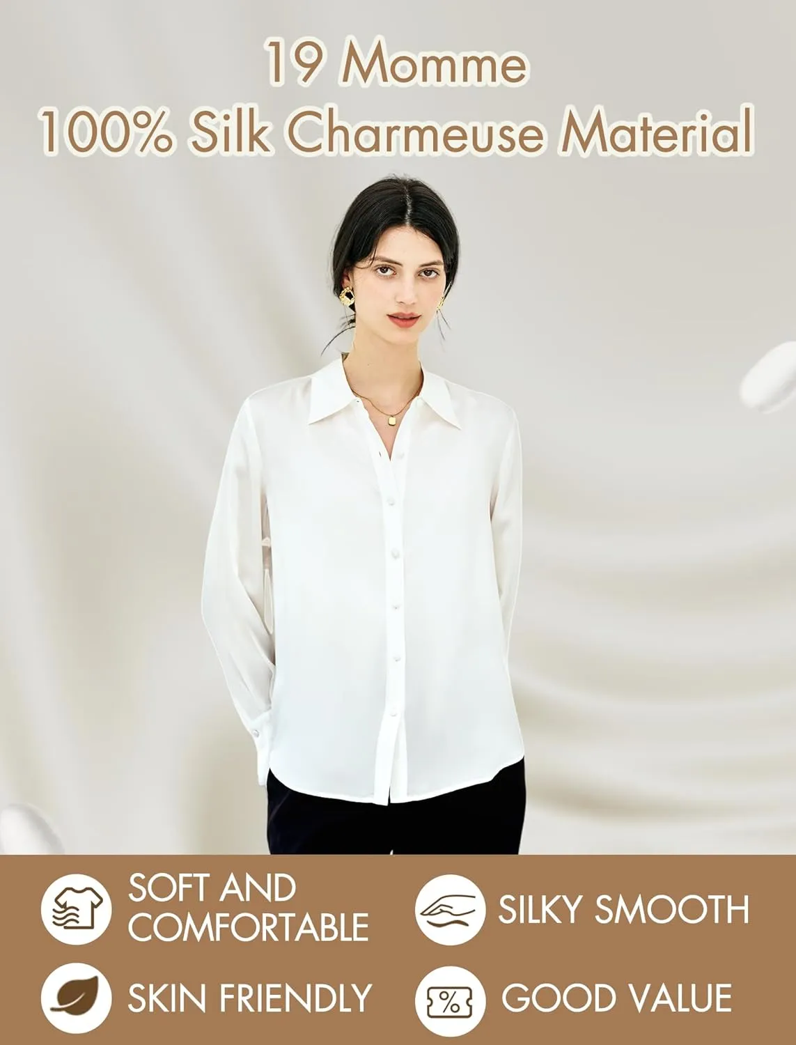 COLD POSH Silk Blouses for Women Long Sleeve Womens 100% Pure Silk Blouses Elegant Button Down Shirt Smooth Tops Cool Shirts