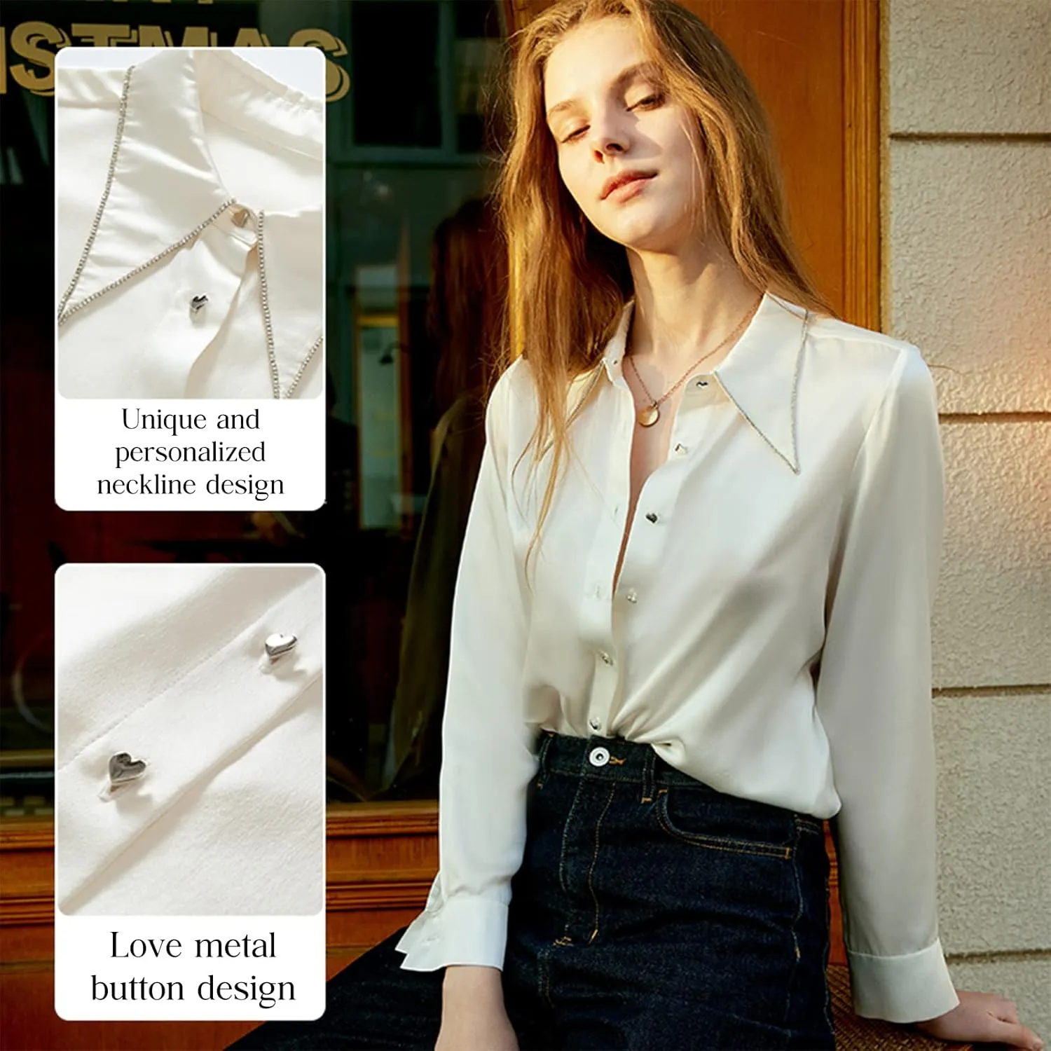 COLD POSH Silk Blouses for Women Long Sleeve Womens 100% Pure Silk Blouses Elegant Button Down Shirt Smooth Tops Cool Shirts