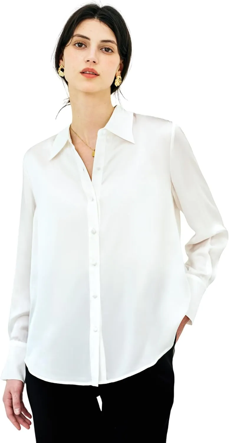 COLD POSH Silk Blouses for Women Long Sleeve Womens 100% Pure Silk Blouses Elegant Button Down Shirt Smooth Tops Cool Shirts