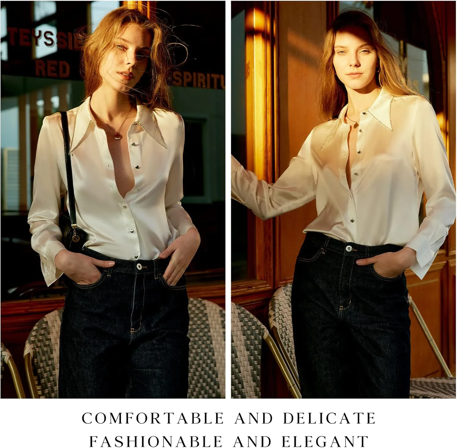 COLD POSH Silk Blouses for Women Long Sleeve Womens 100% Pure Silk Blouses Elegant Button Down Shirt Smooth Tops Cool Shirts