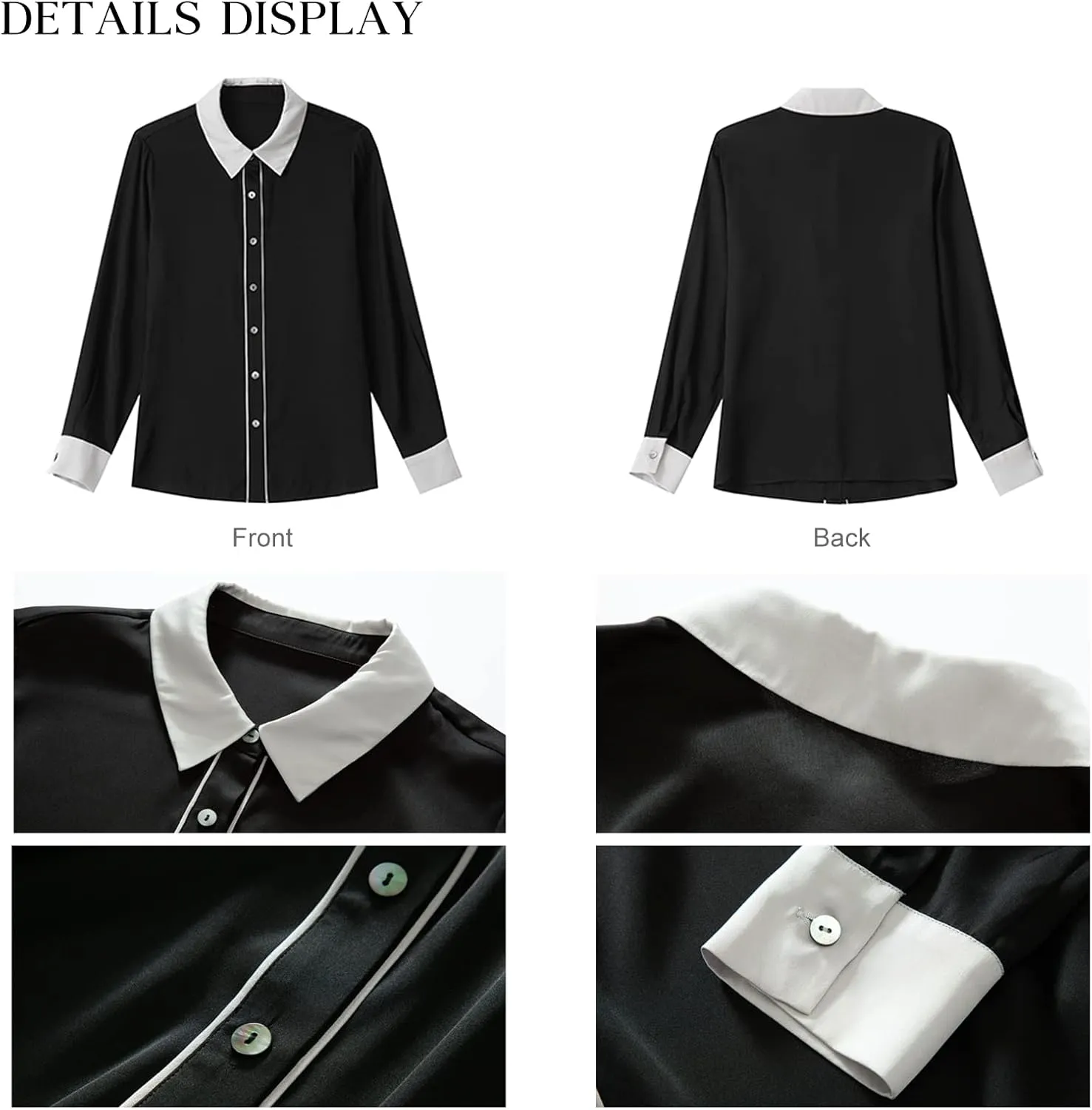COLD POSH Silk Blouses for Women Long Sleeve Womens 100% Pure Silk Blouses Elegant Button Down Shirt Smooth Tops Cool Shirts