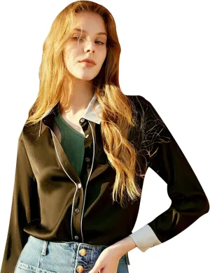 COLD POSH Silk Blouses for Women Long Sleeve Womens 100% Pure Silk Blouses Elegant Button Down Shirt Smooth Tops Cool Shirts