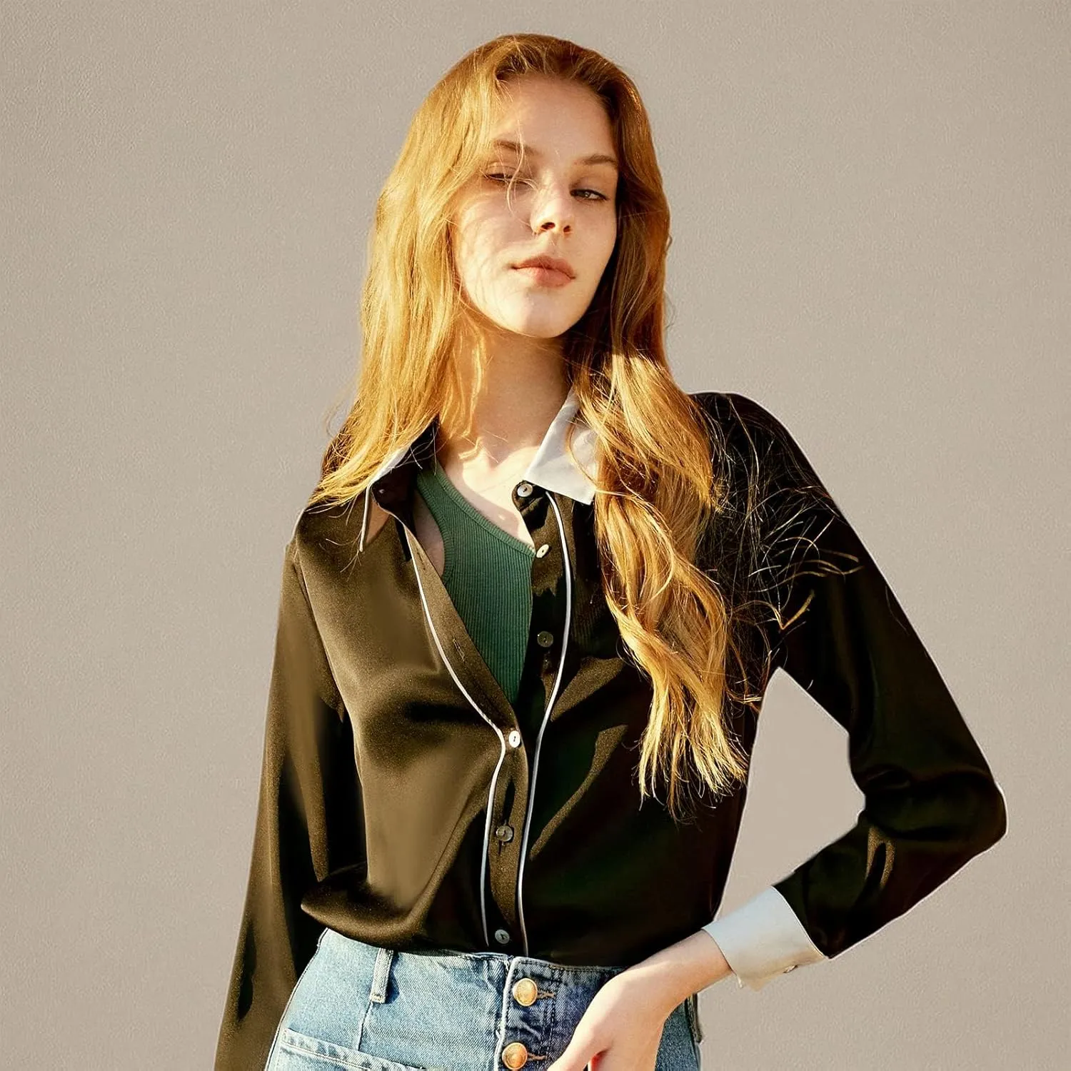 COLD POSH Silk Blouses for Women Long Sleeve Womens 100% Pure Silk Blouses Elegant Button Down Shirt Smooth Tops Cool Shirts
