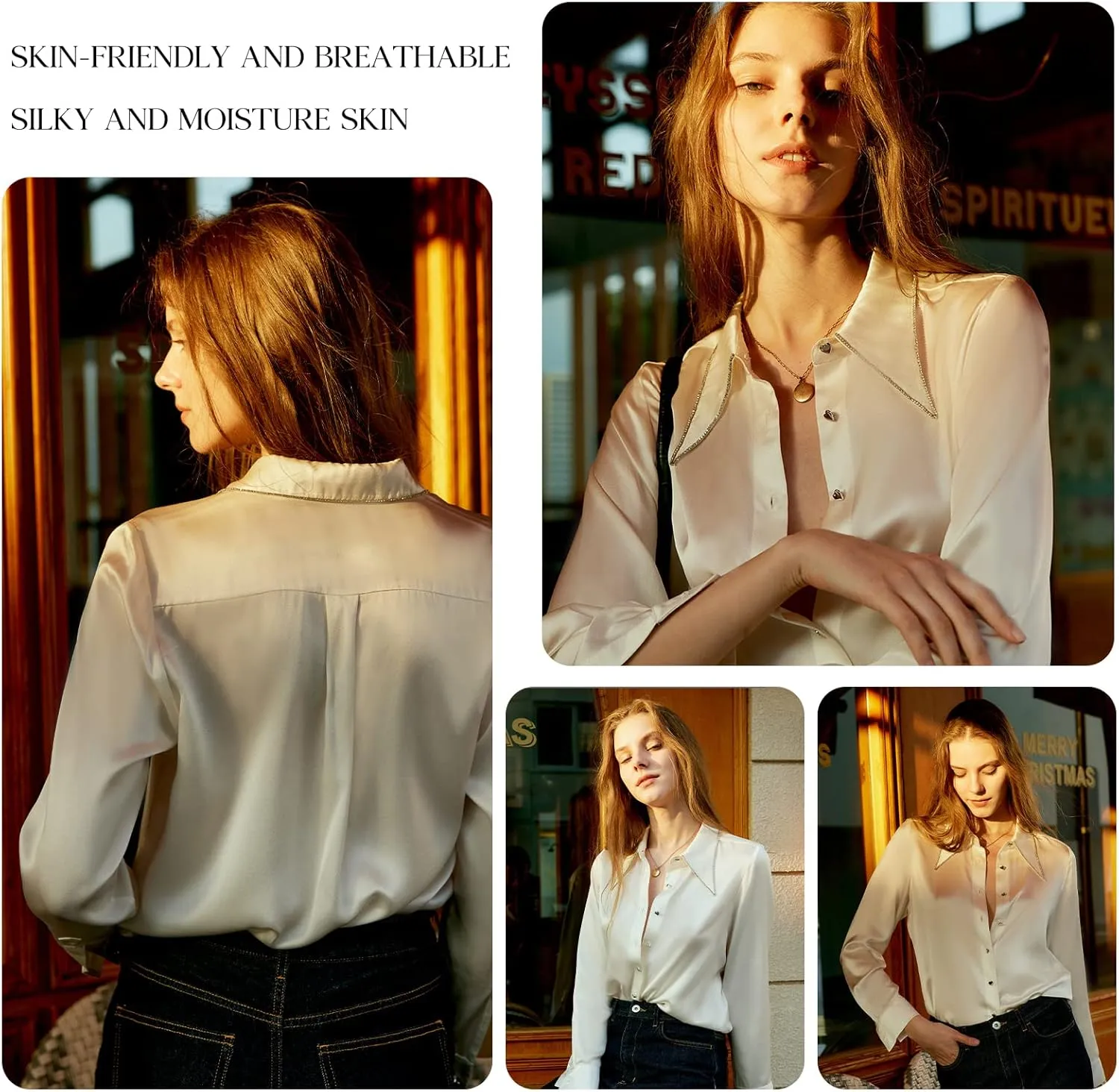 COLD POSH Silk Blouses for Women Long Sleeve Womens 100% Pure Silk Blouses Elegant Button Down Shirt Smooth Tops Cool Shirts