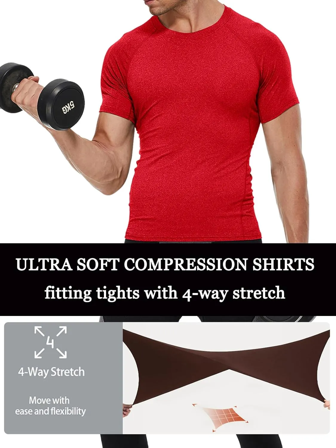 Compression Shirt Men Short Sleeve Cool Dry Workout Gym T-Shirt Breathable Athletic Sports Undershirts Running Tops