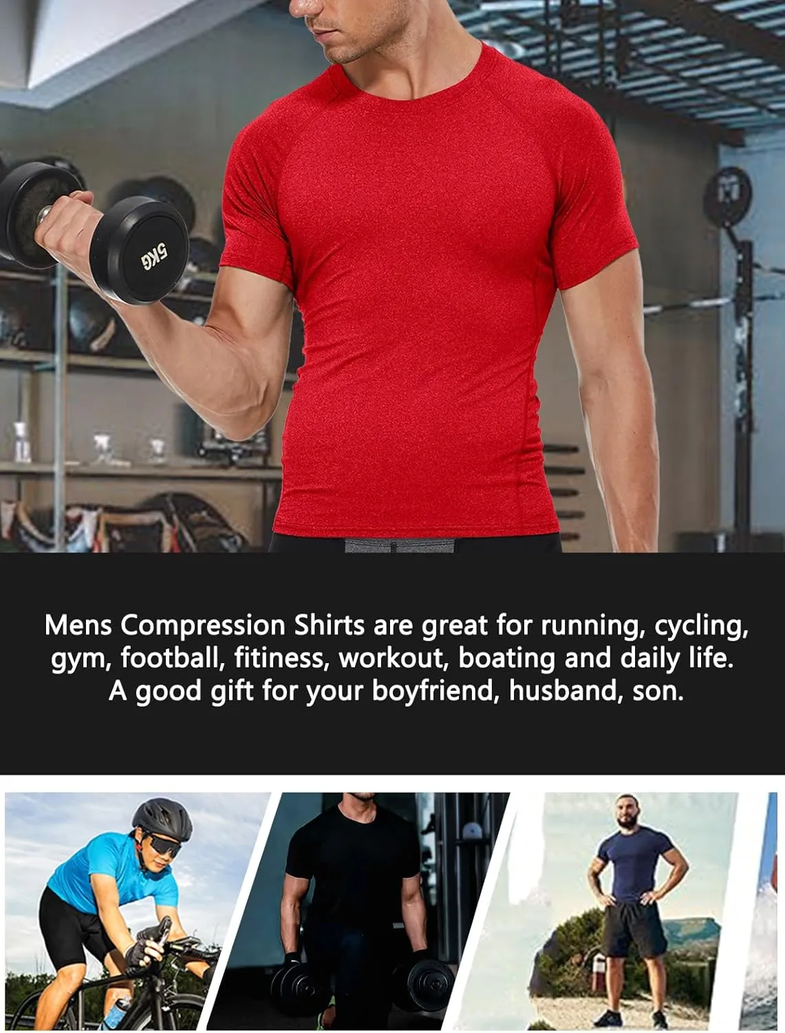 Compression Shirt Men Short Sleeve Cool Dry Workout Gym T-Shirt Breathable Athletic Sports Undershirts Running Tops