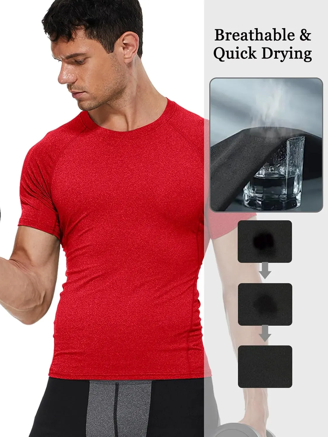 Compression Shirt Men Short Sleeve Cool Dry Workout Gym T-Shirt Breathable Athletic Sports Undershirts Running Tops