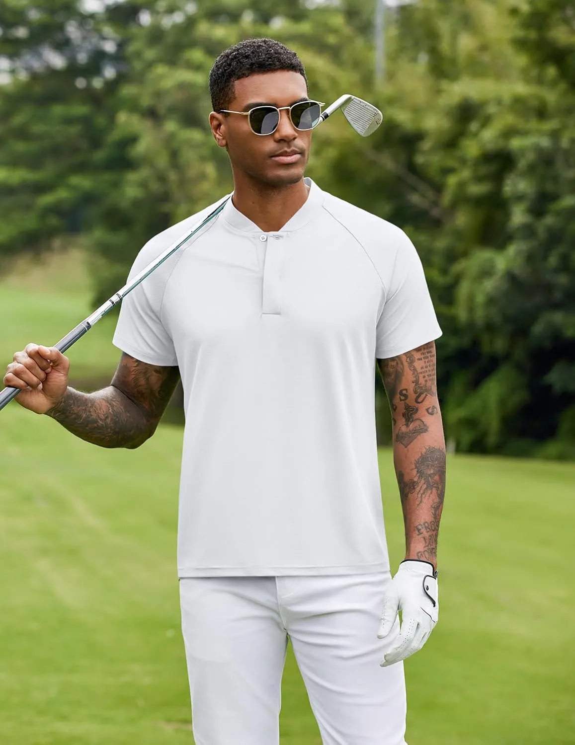 COOFANDY Men's Quick Dry Golf Polo Shirts Short Sleeve Henley Shirt Active Athletic Collarless Sports T Shirts