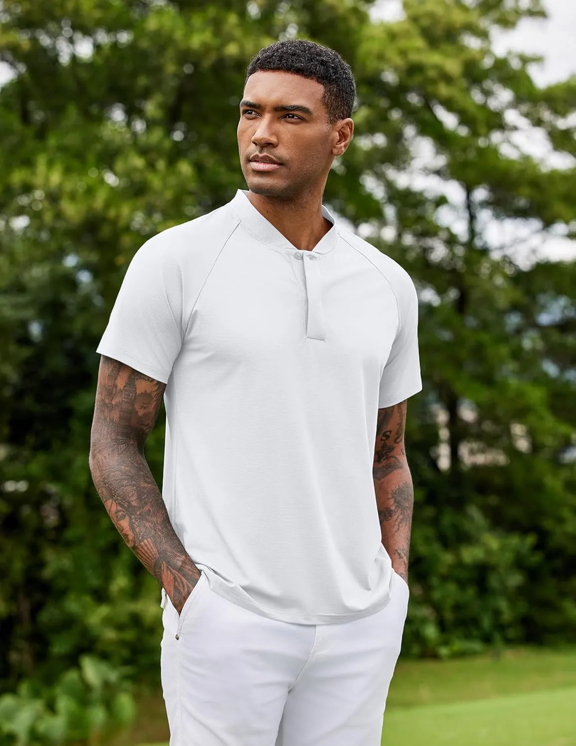 COOFANDY Men's Quick Dry Golf Polo Shirts Short Sleeve Henley Shirt Active Athletic Collarless Sports T Shirts