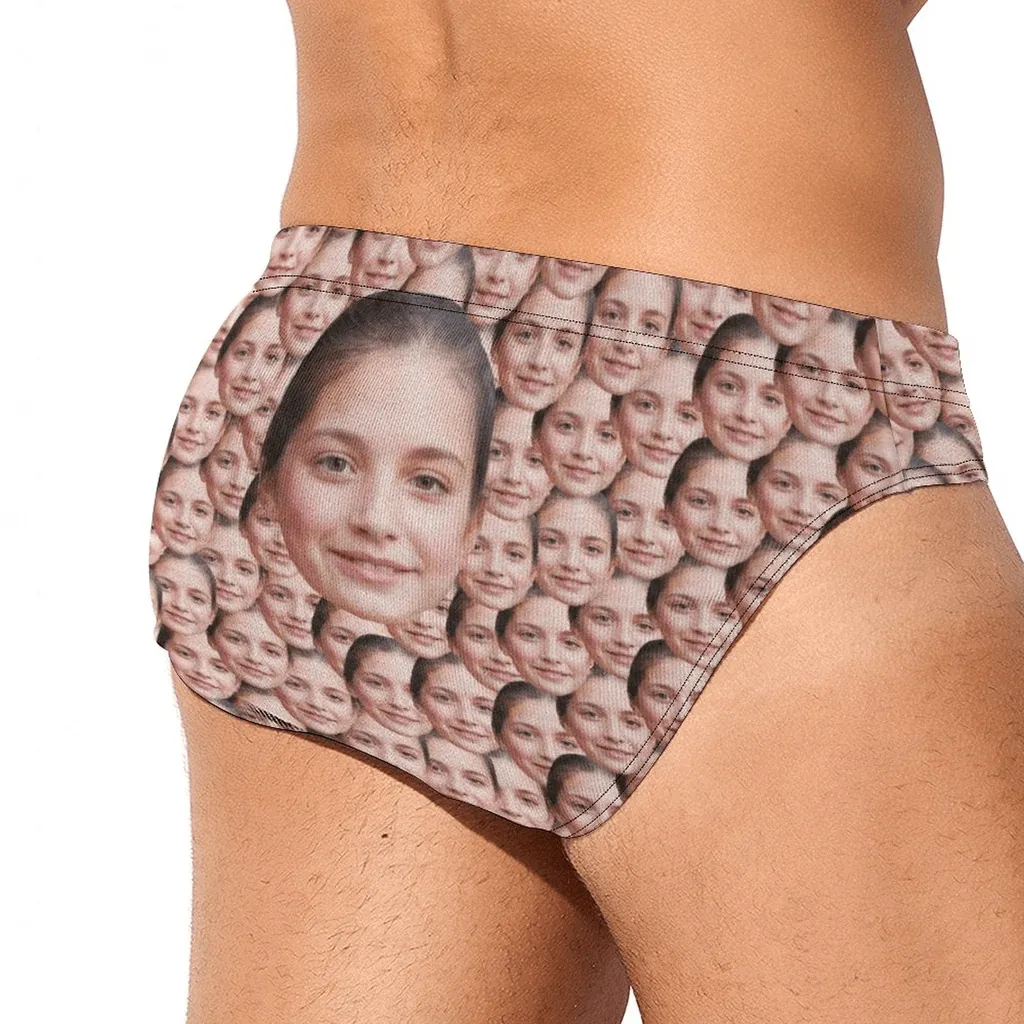 Custom Face on Triangle Swim Briefs Personalized Pineapple Men's Swim Shorts with Girlfriend's Face