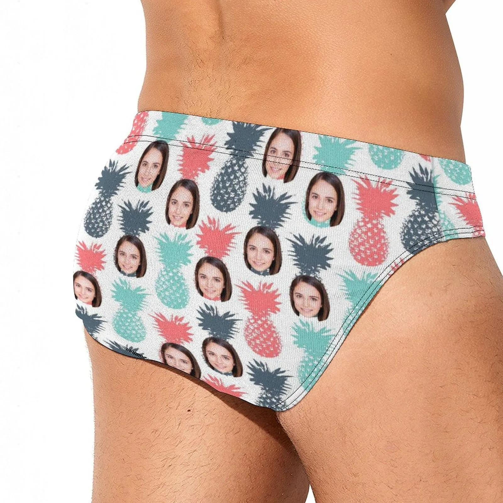 Custom Face on Triangle Swim Briefs Personalized Pineapple Men's Swim Shorts with Girlfriend's Face