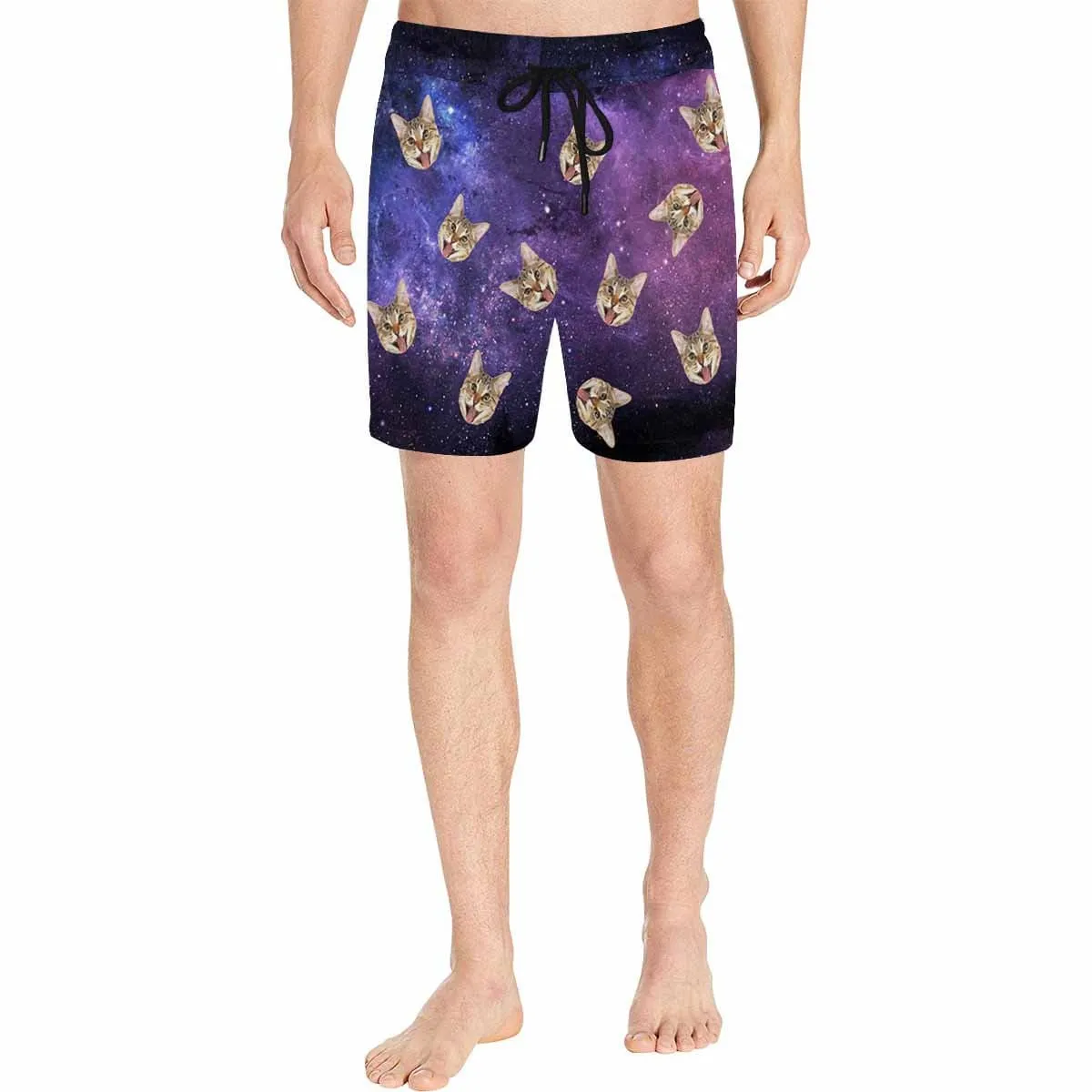 Custom Pet Face Swim Shorts Personalized Starry Sky Cat Men's Quick Dry Swim Shorts with Cat's Pictures