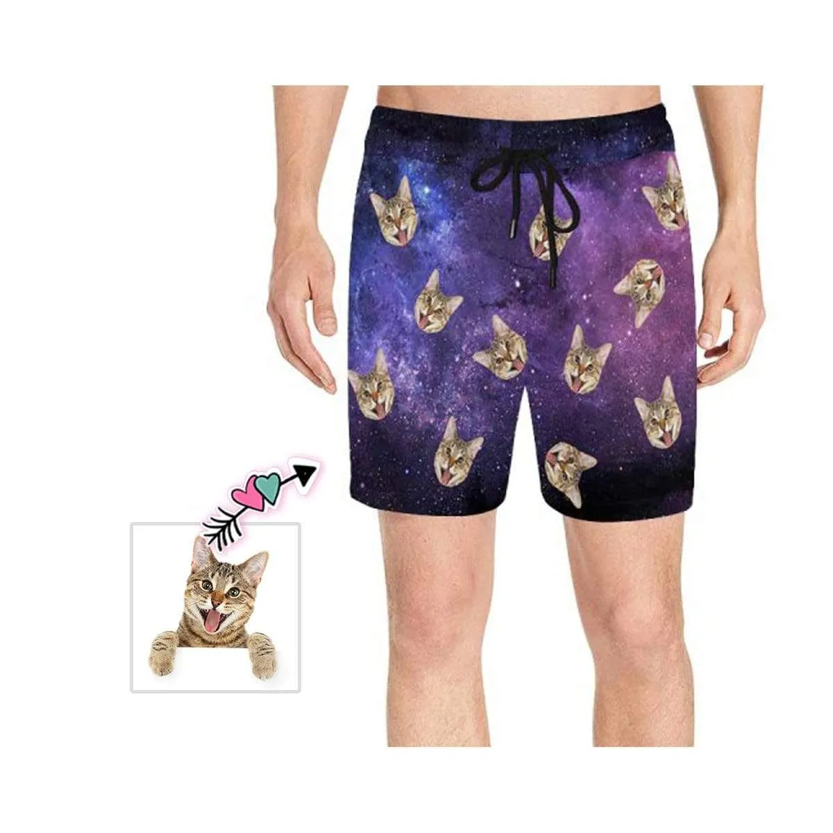 Custom Pet Face Swim Shorts Personalized Starry Sky Cat Men's Quick Dry Swim Shorts with Cat's Pictures