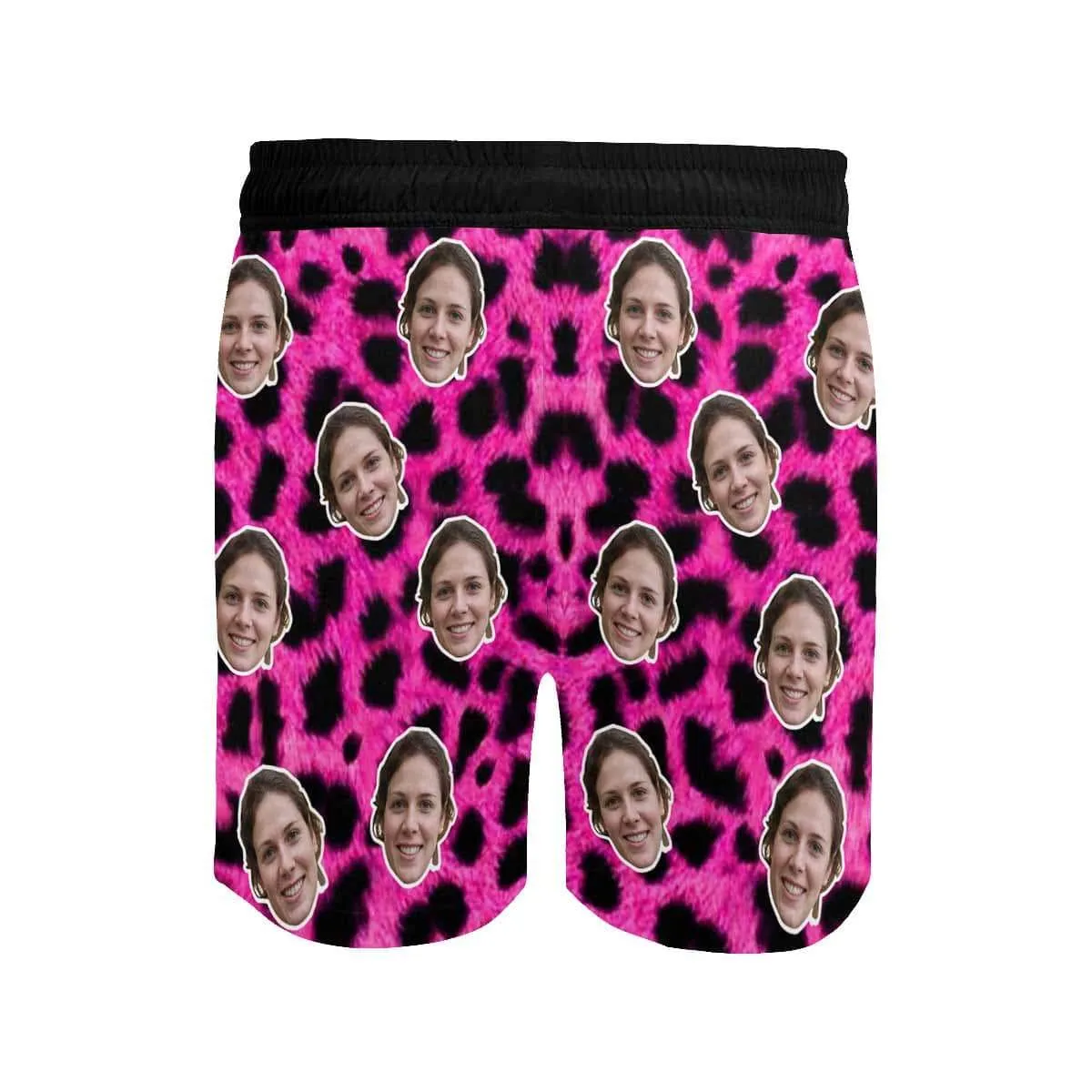 Customized Swim Trunks with Face Personalized Pink Leopard Men's Quick Dry Swim Shorts