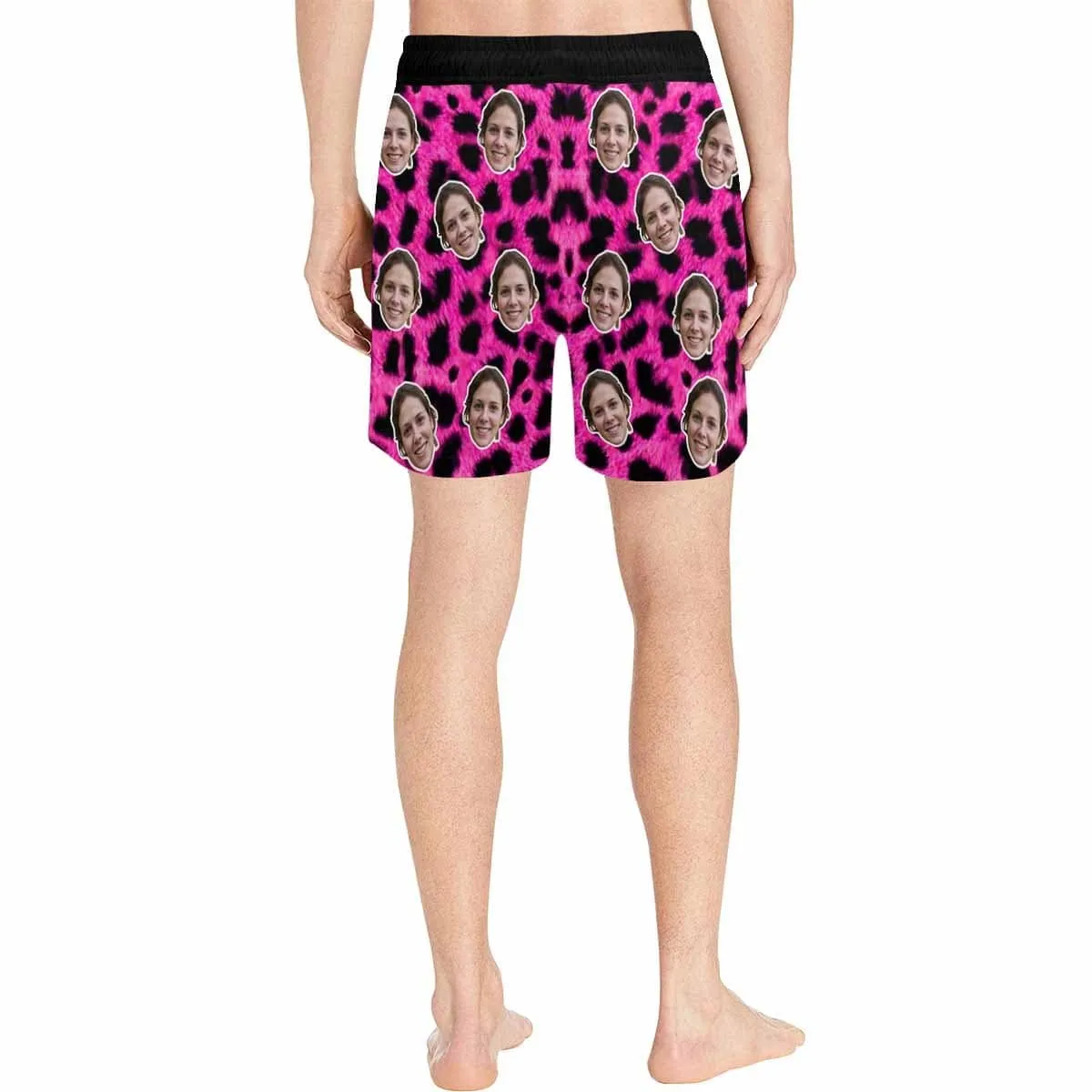 Customized Swim Trunks with Face Personalized Pink Leopard Men's Quick Dry Swim Shorts