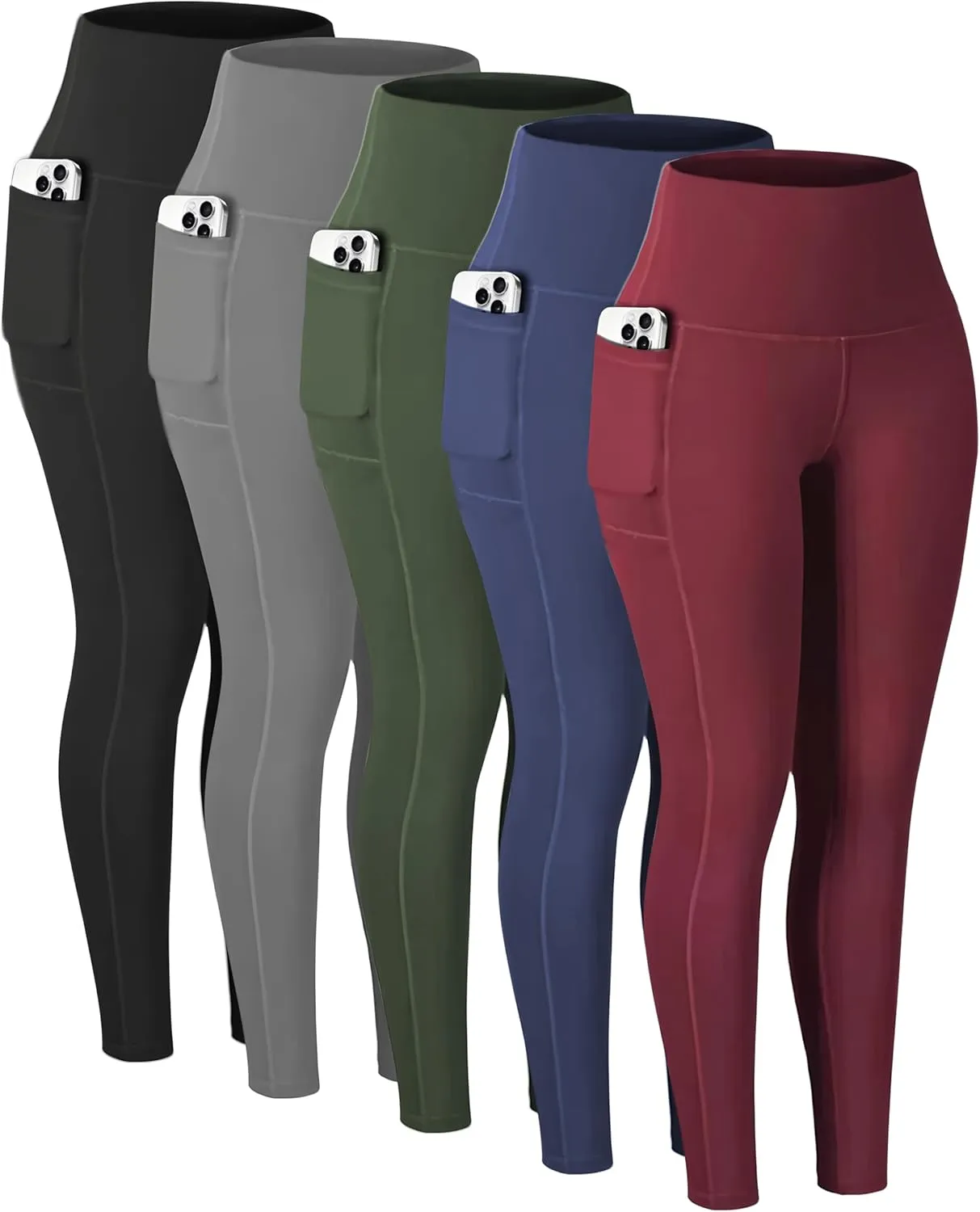 Diravo 5 Pack Workout Leggings for Women with Pockets - High Waisted Yoga Pants Women Tummy Control Gym Athletics Clothes