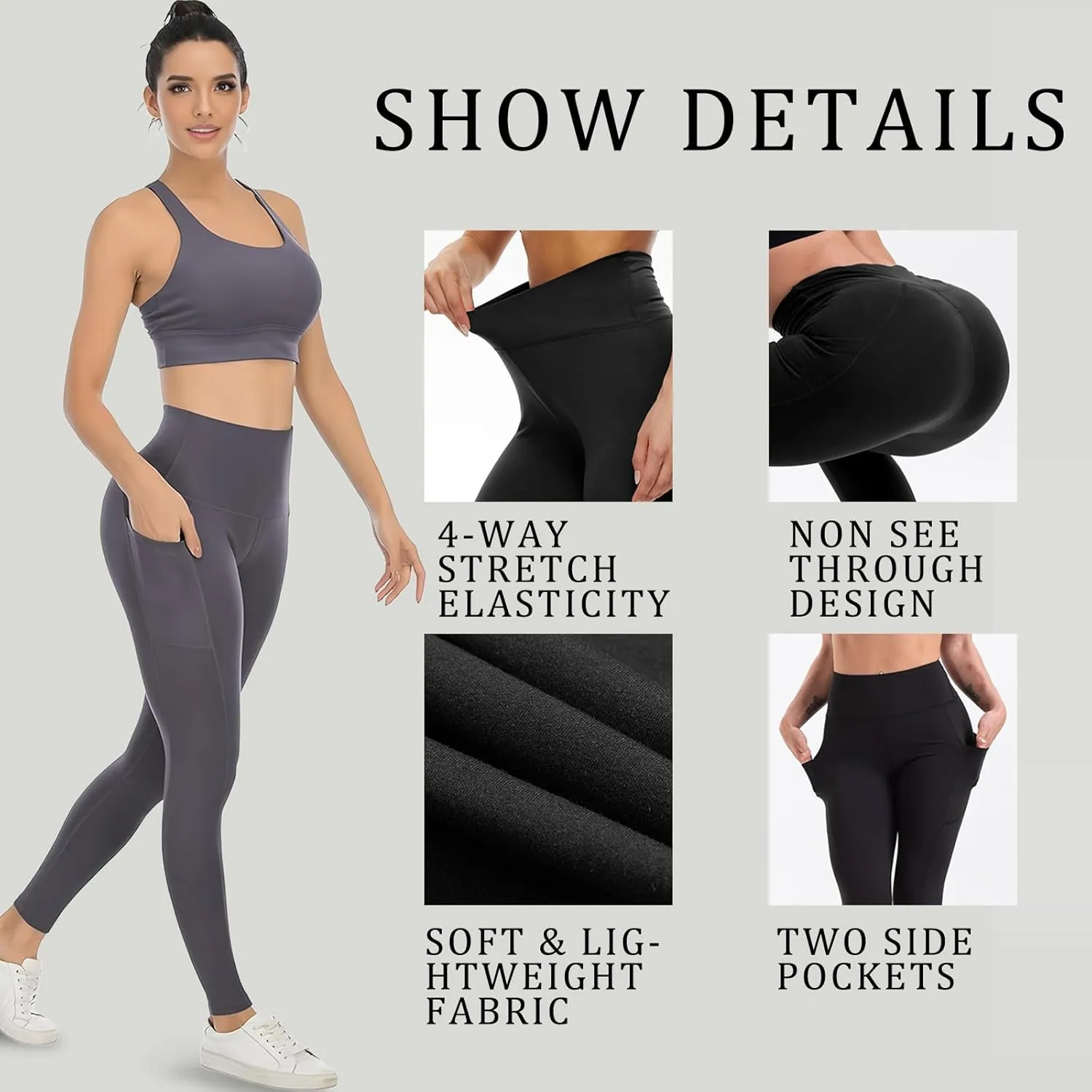 Diravo 5 Pack Workout Leggings for Women with Pockets - High Waisted Yoga Pants Women Tummy Control Gym Athletics Clothes