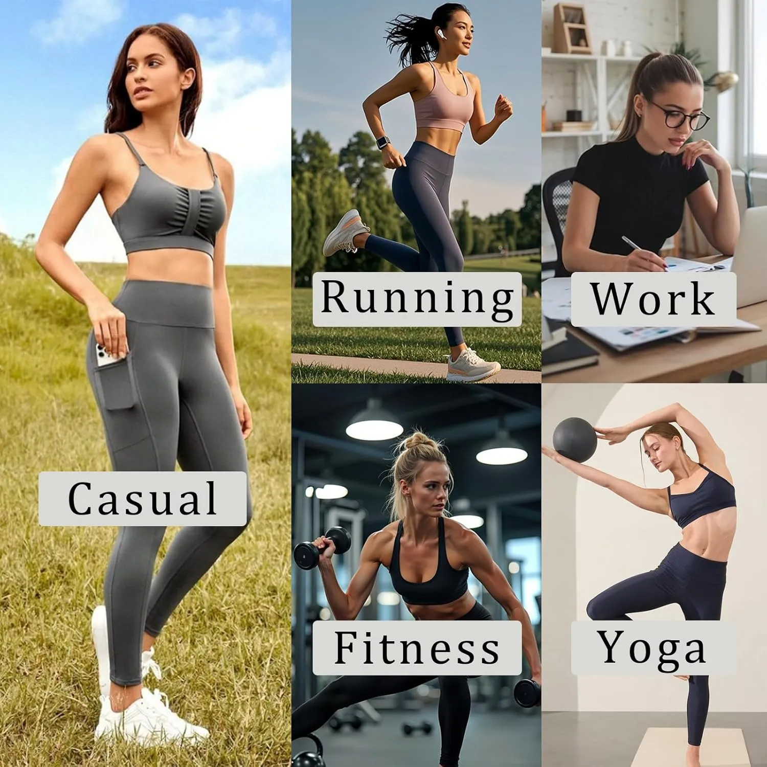 Diravo 5 Pack Workout Leggings for Women with Pockets - High Waisted Yoga Pants Women Tummy Control Gym Athletics Clothes