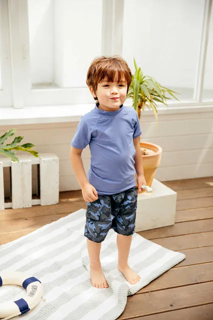 Diving Purple Blue Short Sleeve Swimsuit Top
