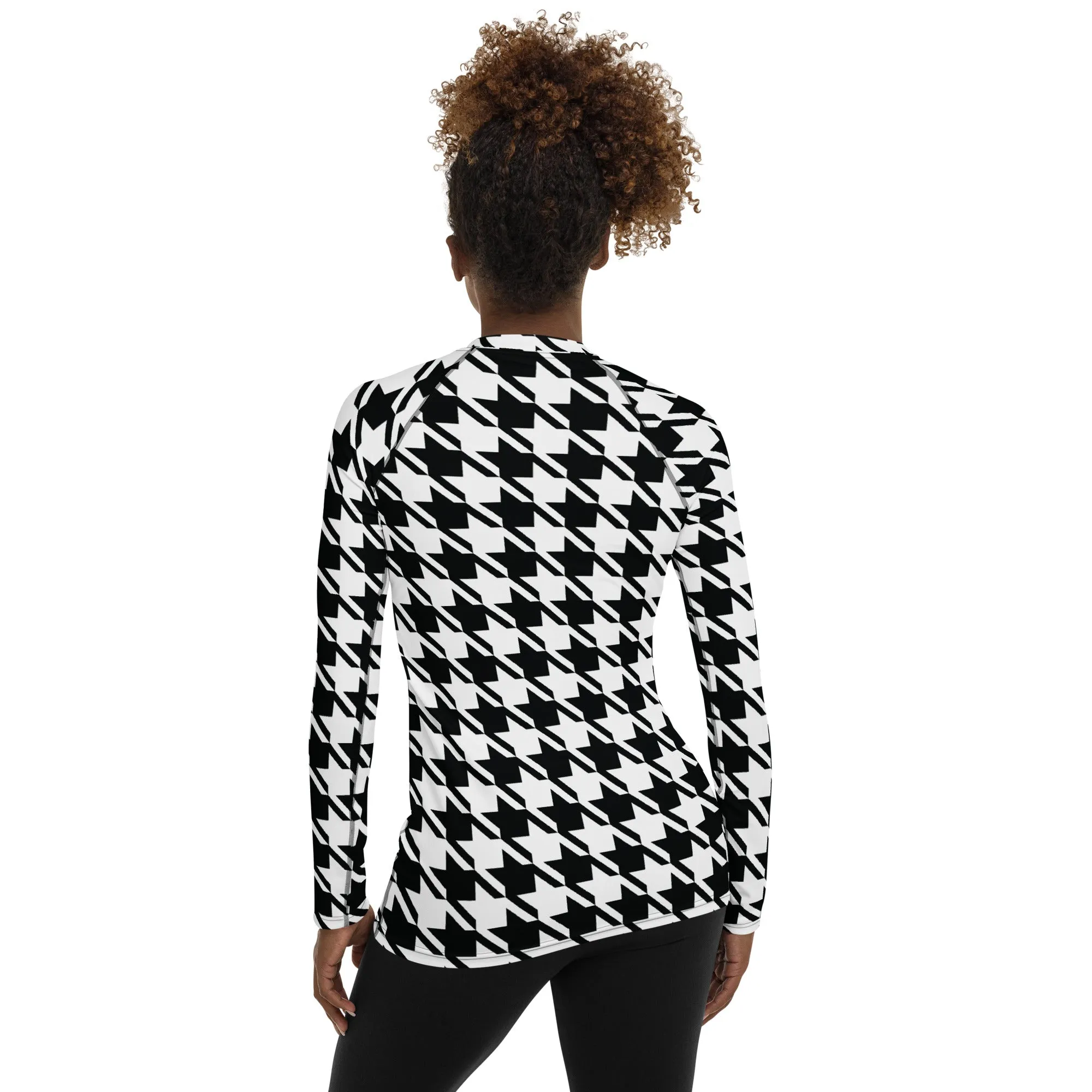 Elevate Your Training: Houndstooth Long Sleeve BJJ Rash Guard for Women