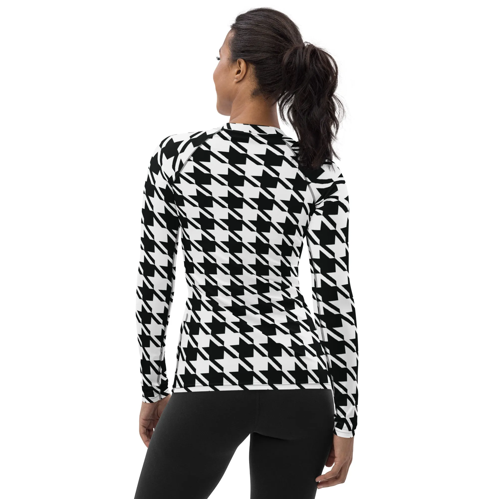 Elevate Your Training: Houndstooth Long Sleeve BJJ Rash Guard for Women