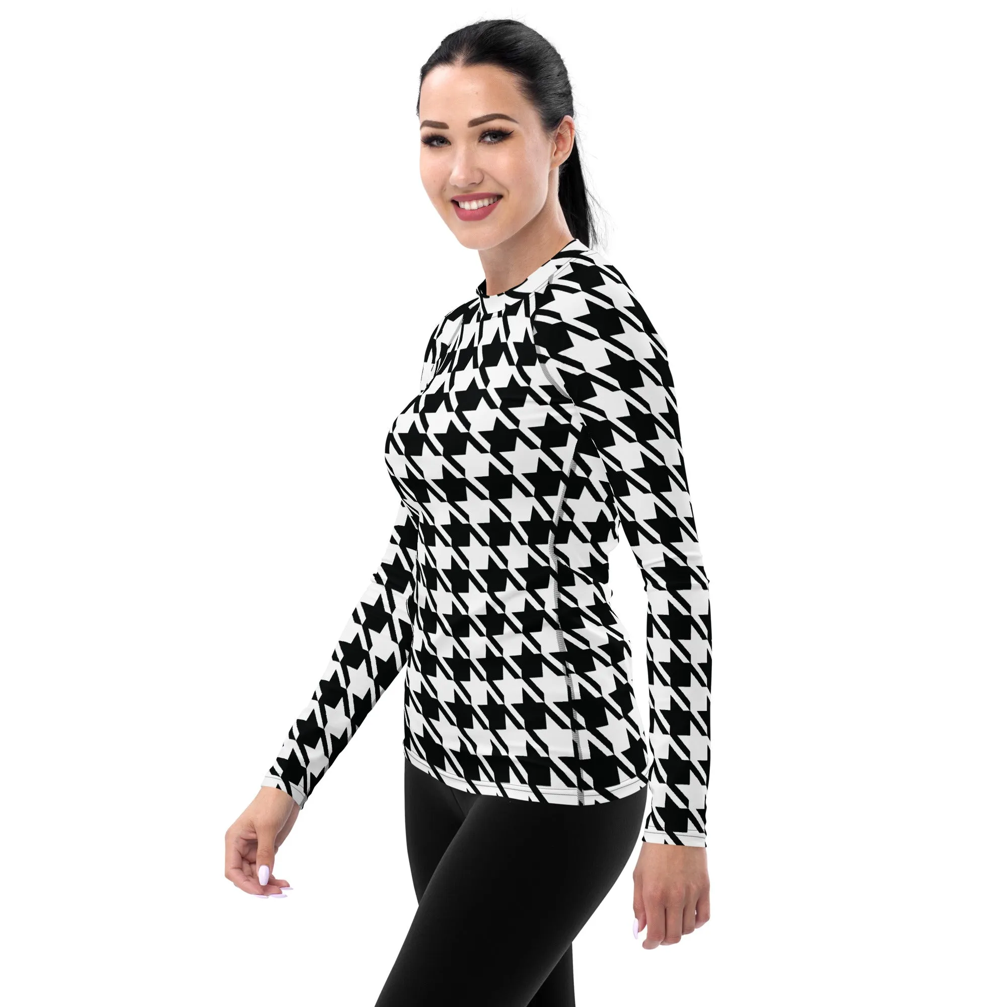 Elevate Your Training: Houndstooth Long Sleeve BJJ Rash Guard for Women