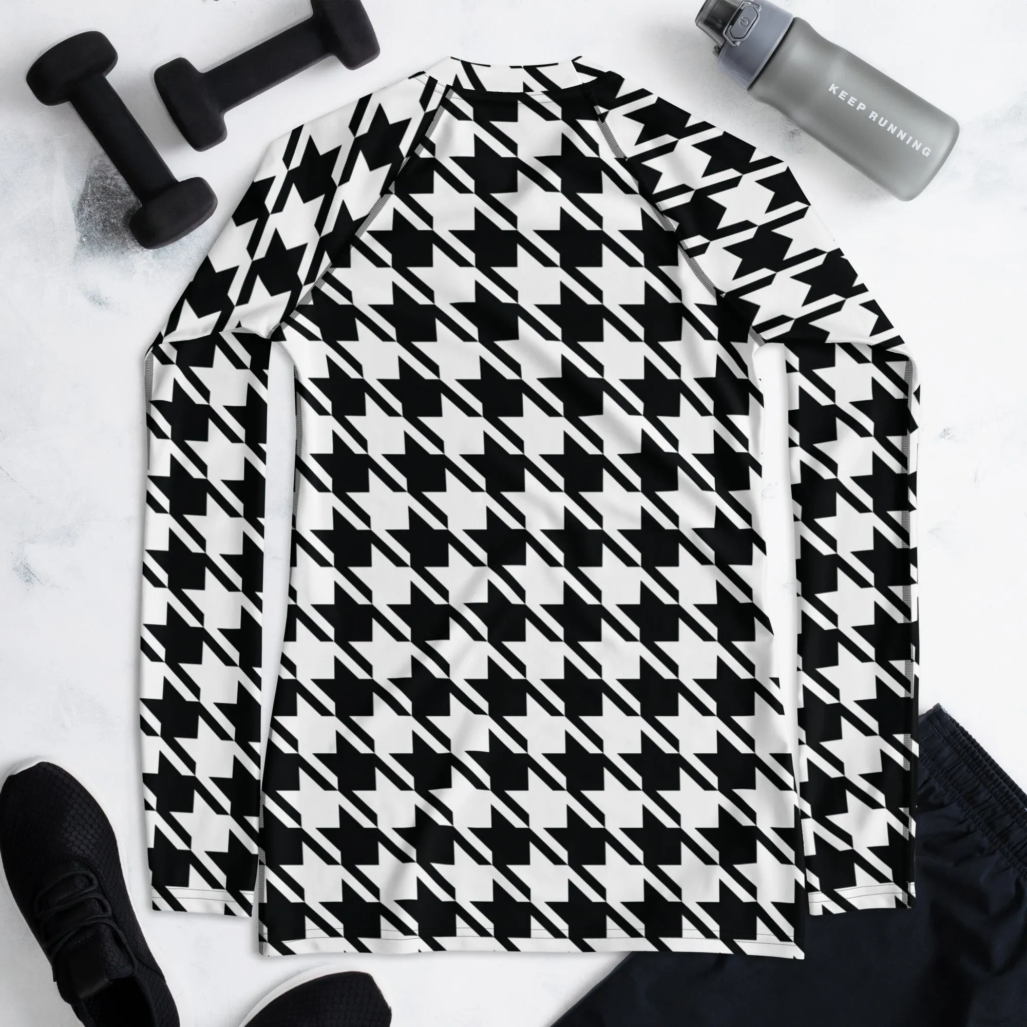 Elevate Your Training: Houndstooth Long Sleeve BJJ Rash Guard for Women