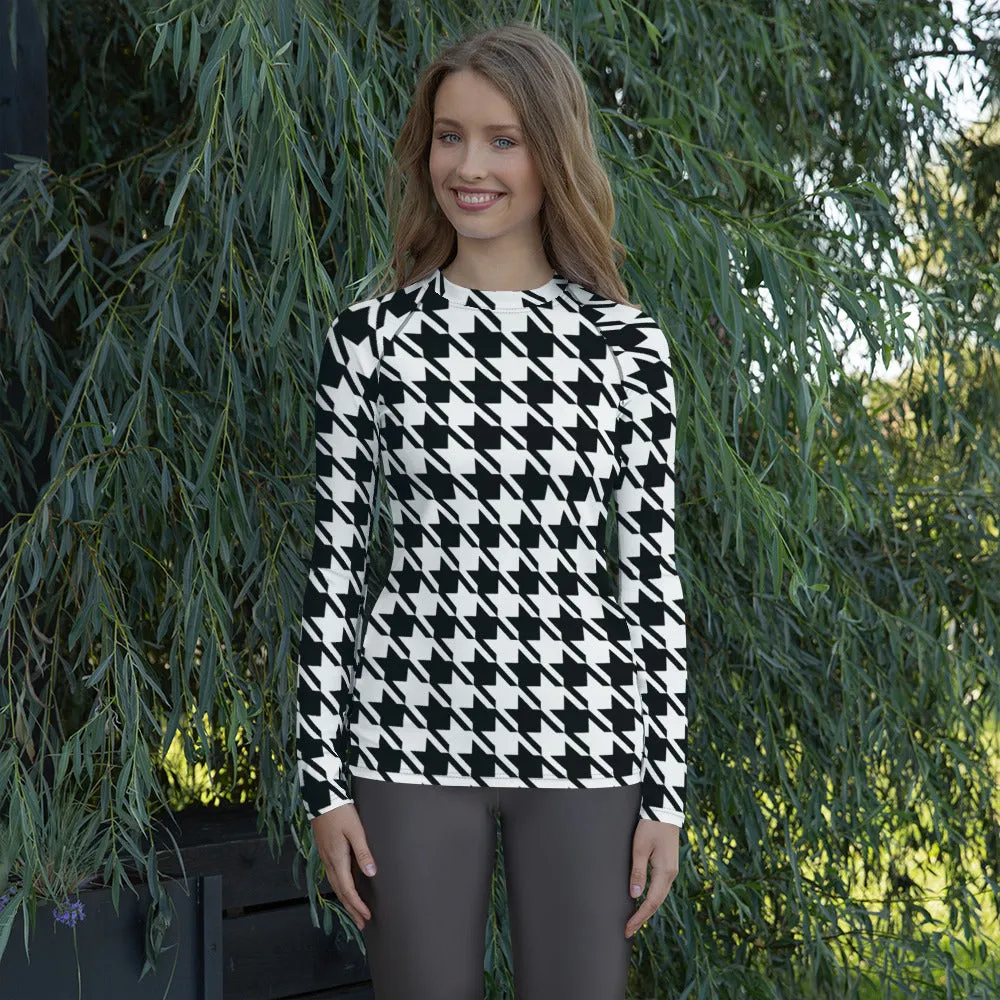 Elevate Your Training: Houndstooth Long Sleeve BJJ Rash Guard for Women